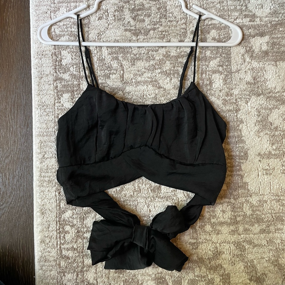 Altar’d State Silk Black Wrap Crop Top